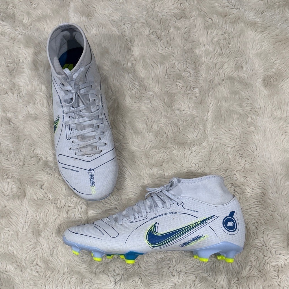 Nike White Blue Lime Kids Soccer Cleats